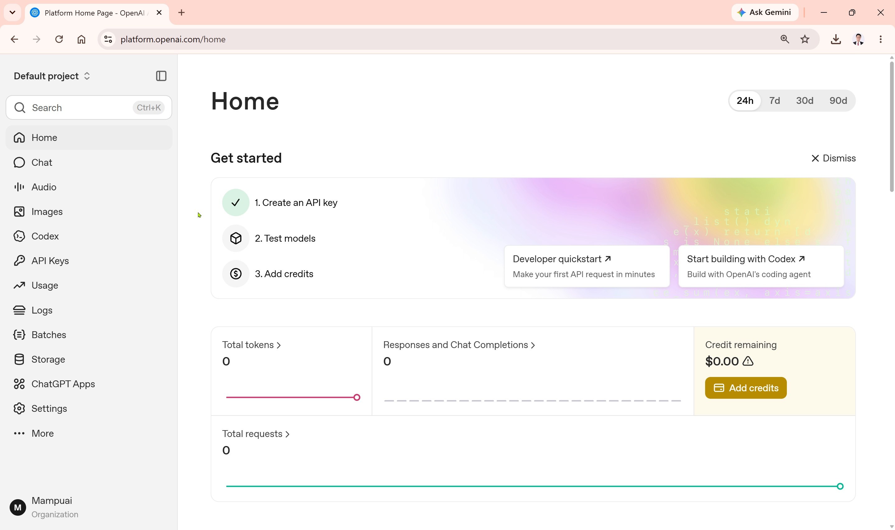 Skrin utama OpenAI Platform