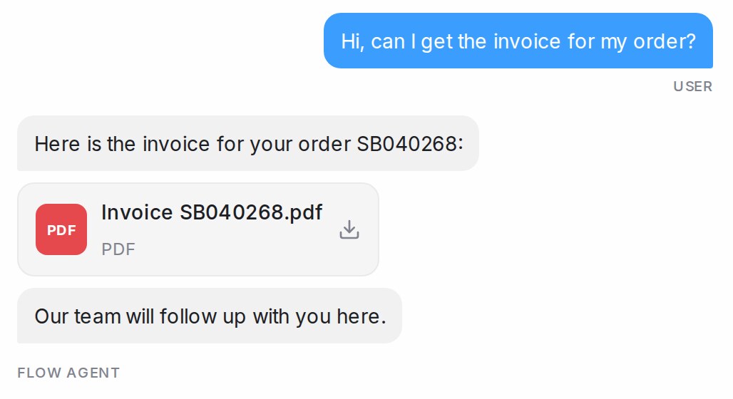 A Playground reply: the message, then the invoice as a PDF file