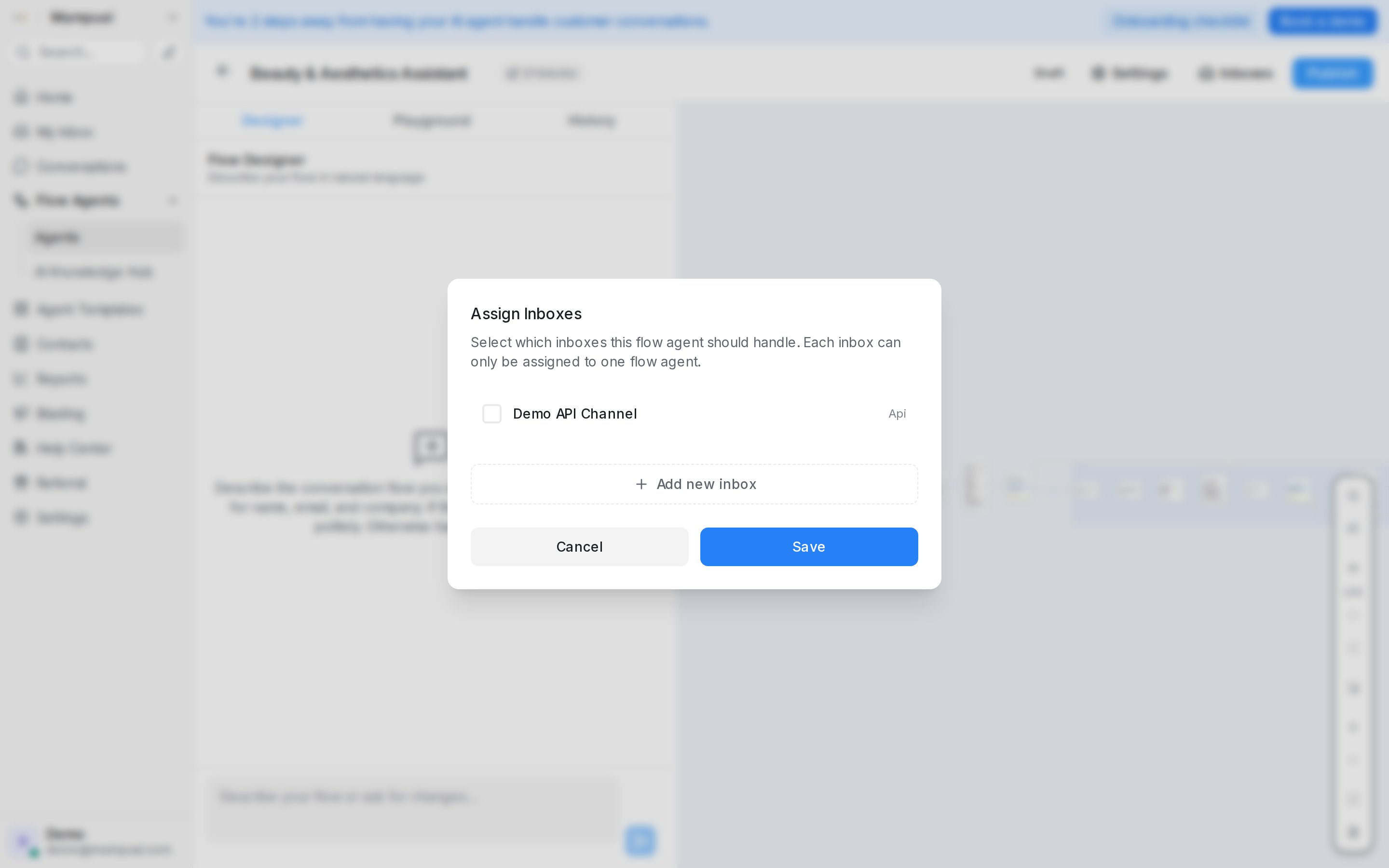 Assign Inboxes window with the inbox list