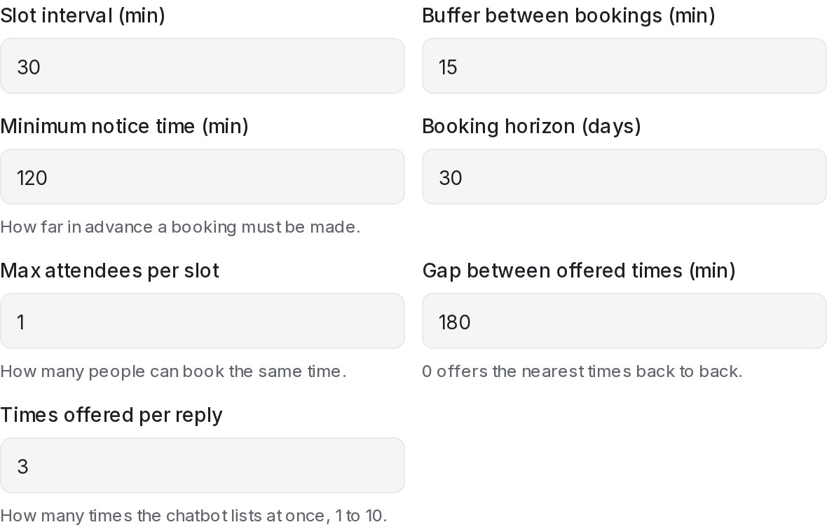 Booking rules in a calendar's Advanced settings