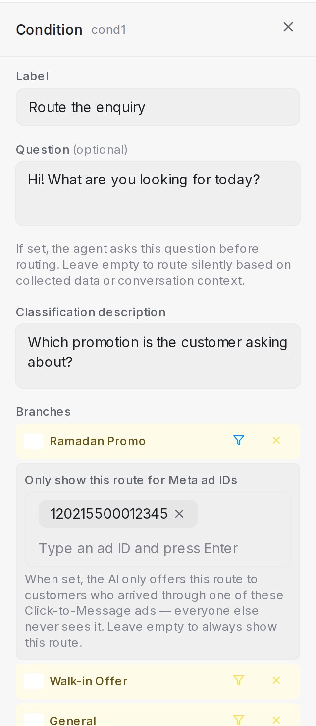 Route visibility rule on a condition branch