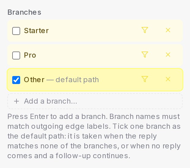 Branches on a Condition step with Other ticked as the default path