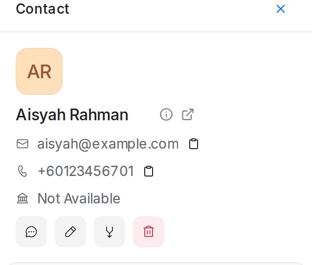 The contact card with its four action icons