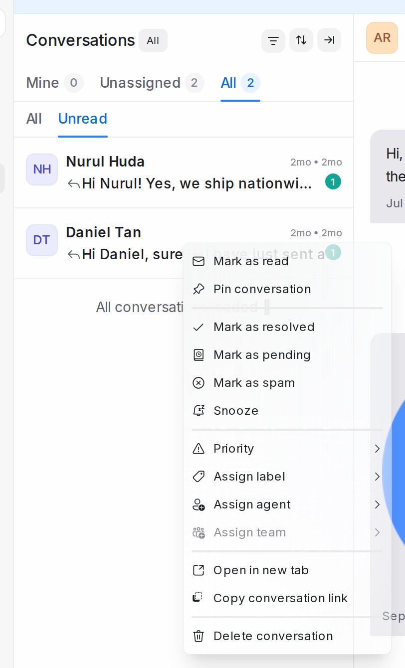 Right-click menu on a conversation