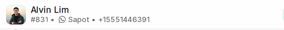 The line under the customer's name shows the conversation number, the inbox name, then the WhatsApp number