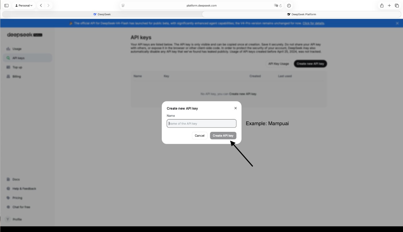 带有名称字段的 Create new API key 对话框