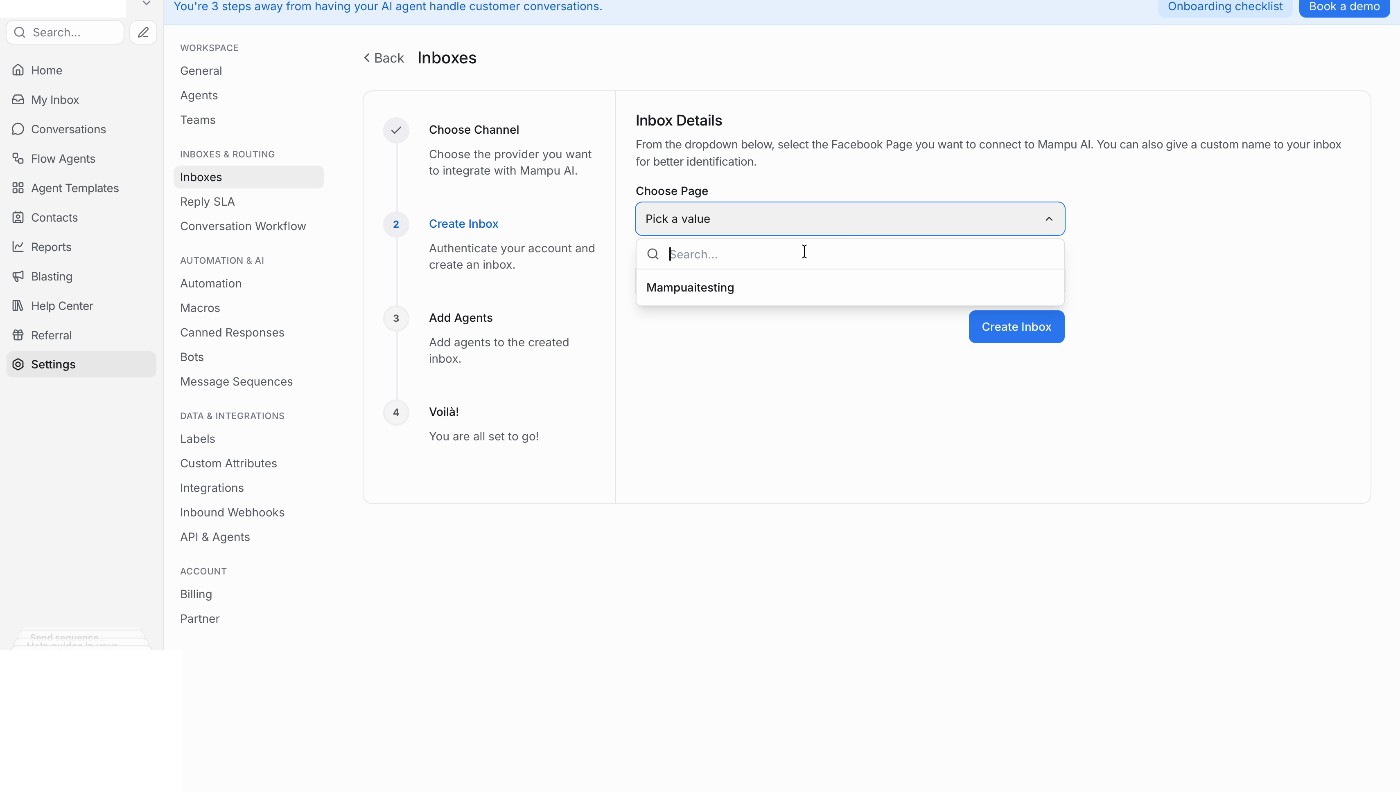 Langkah Inbox Details dengan menu Choose Page