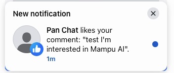 Pemberitahuan Facebook menyatakan Halaman menyukai komen tersebut