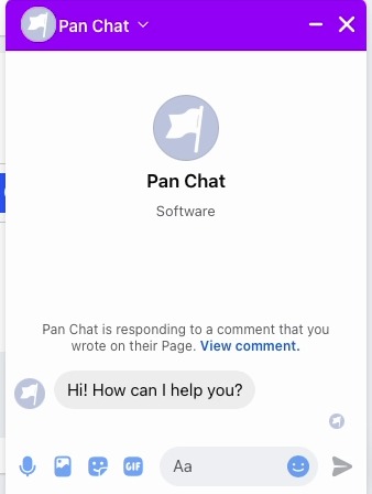 Tetingkap Messenger memaparkan mesej peribadi automatik