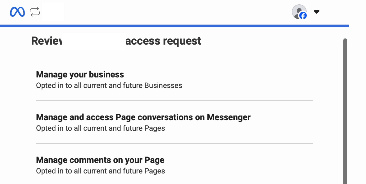 Senarai kebenaran permintaan akses Facebook