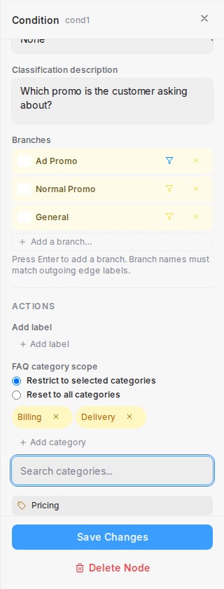 FAQ category scope on a flow step