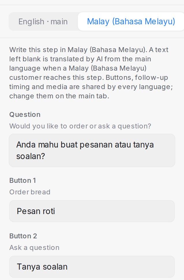 A Condition step on its Malay tab, with the question and both buttons written in Malay