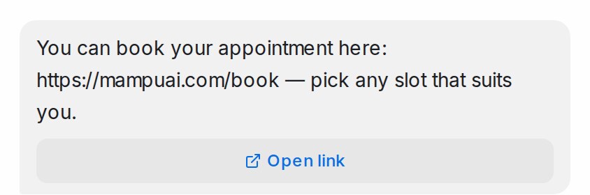 A reply with a link and the Open link button under it in the Playground