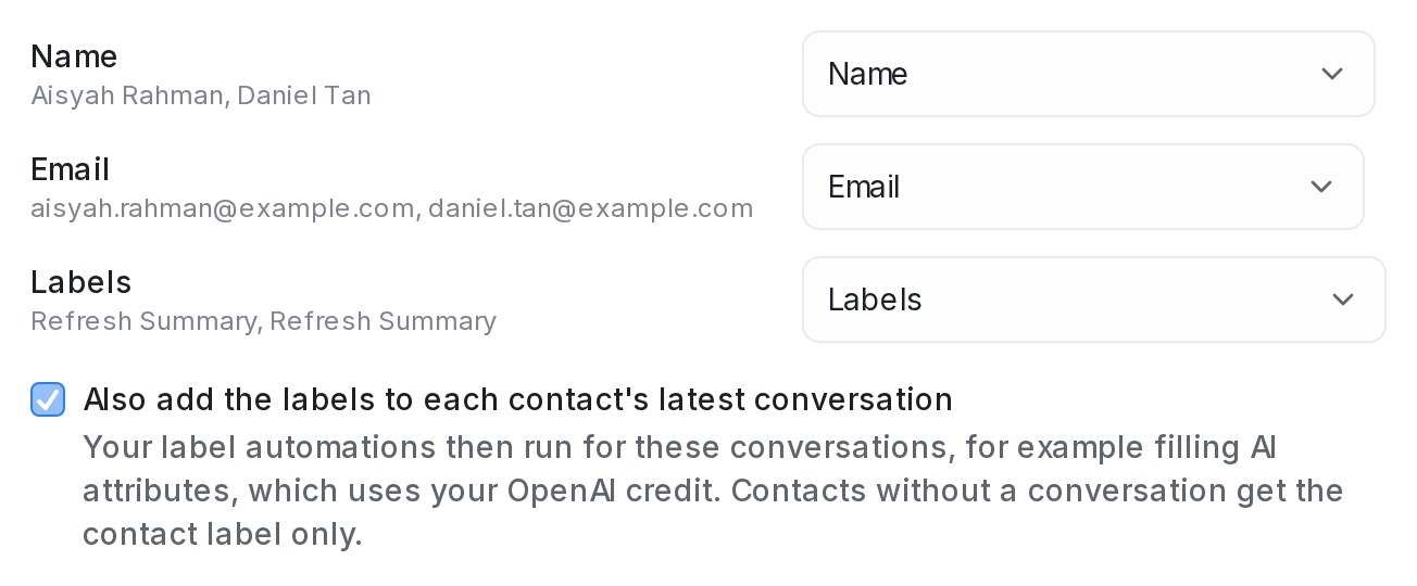 The option to also label each contact's latest conversation, ticked