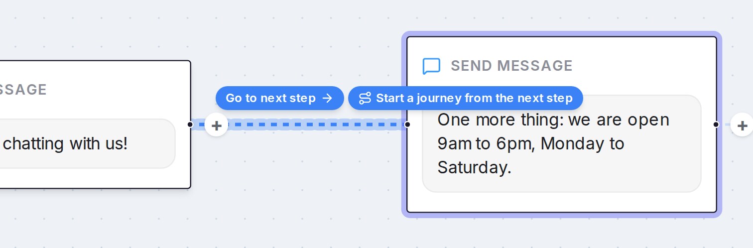 A pressed line with the Go to next step and Start a journey from the next step buttons above it