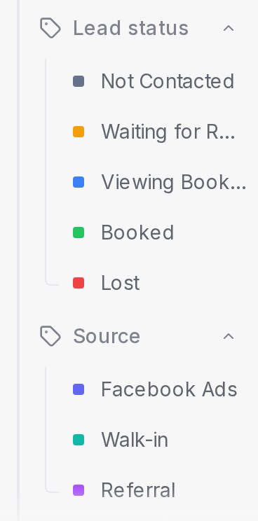 Sidebar with the Lead status and Source labels in the custom order