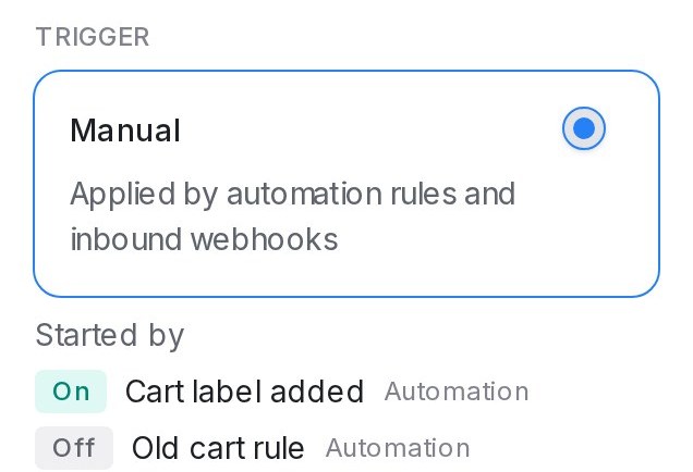 The Started by list under the Manual trigger in the sequence editor