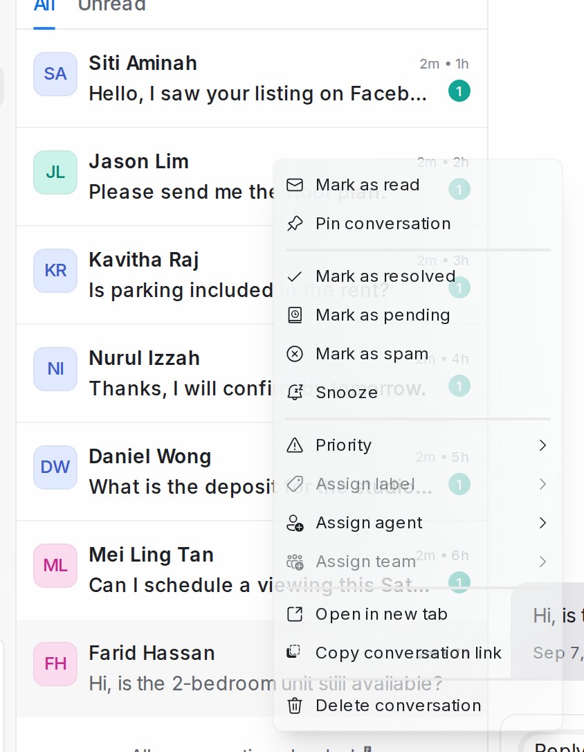 Menu klik kanan pada perbualan dengan pilihan Pin conversation