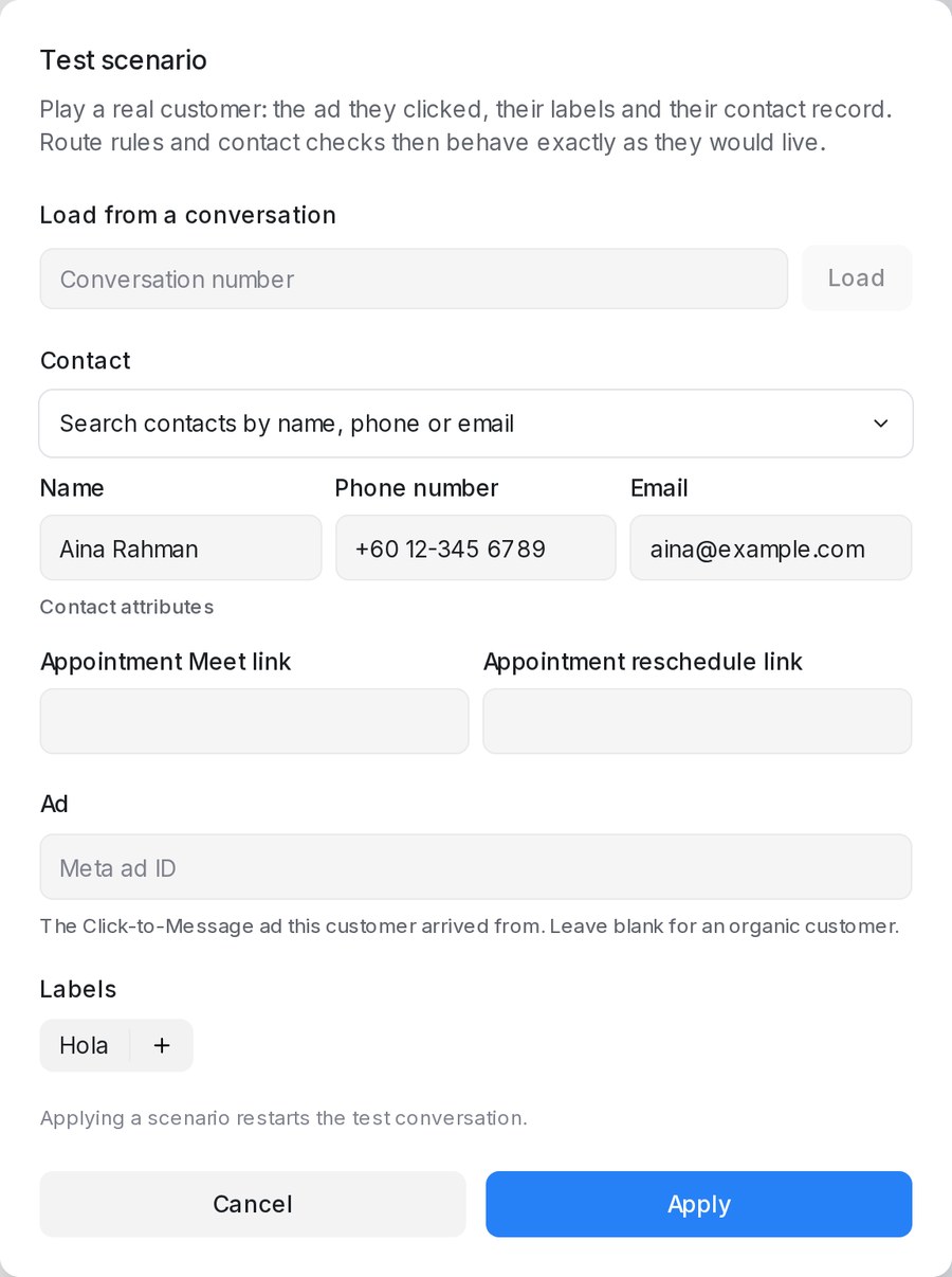 Dialog Scenario dalam Playground