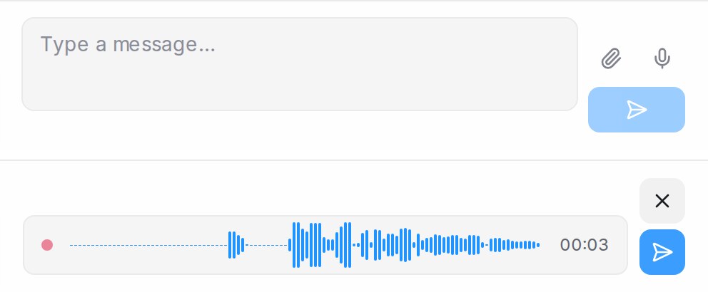 The microphone beside the paperclip, and the recording strip with ✕ and Send