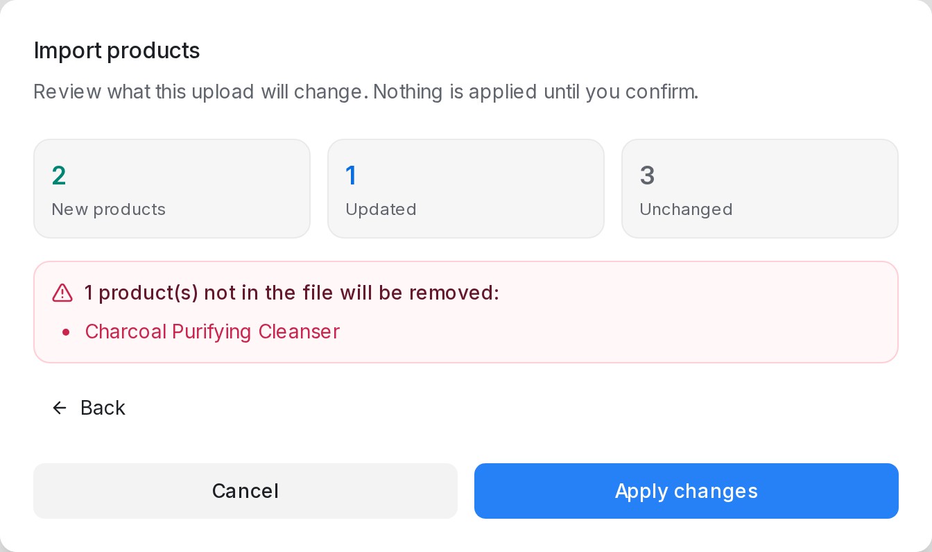 Previewing what an upload will change