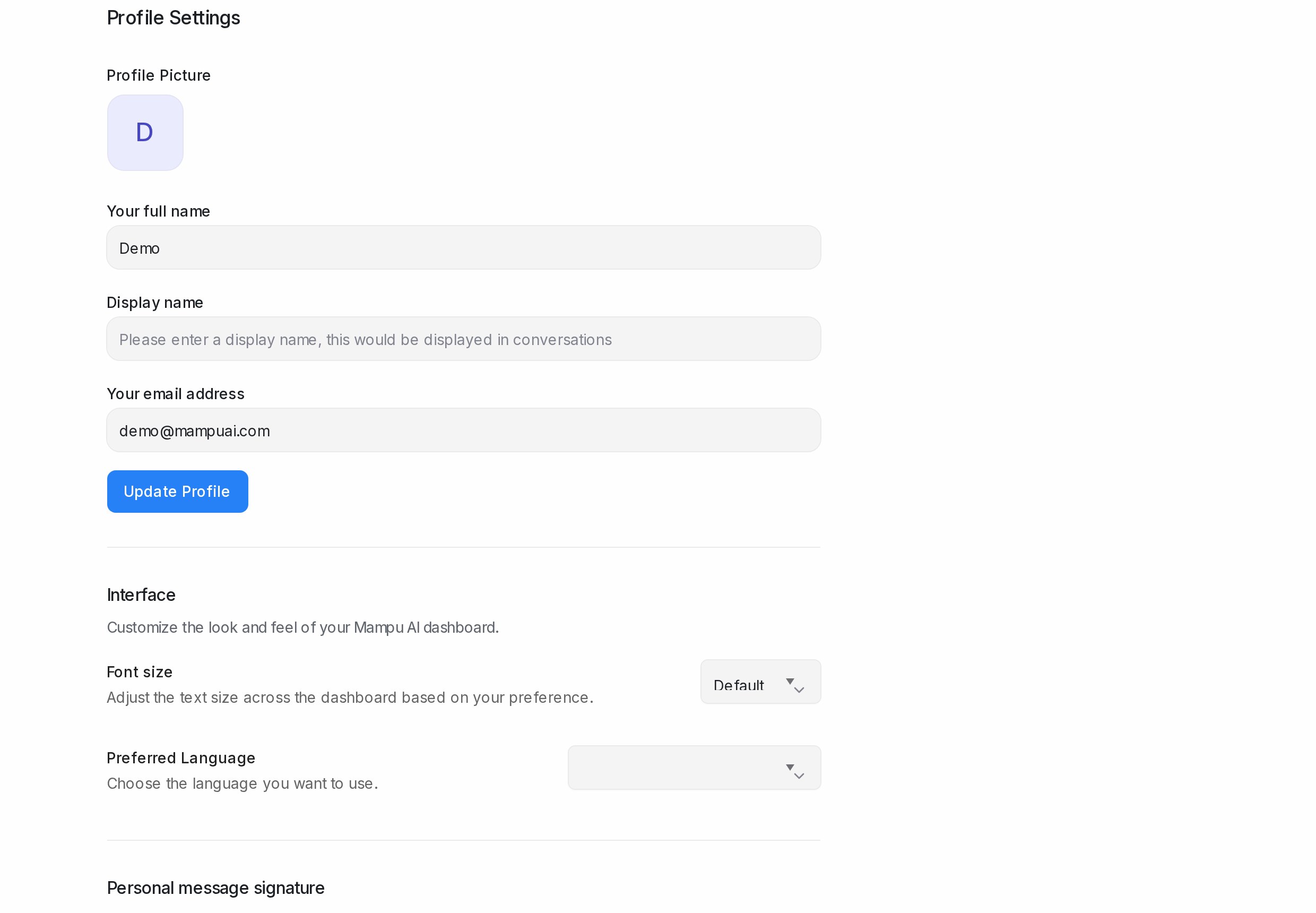 Halaman Profile Settings