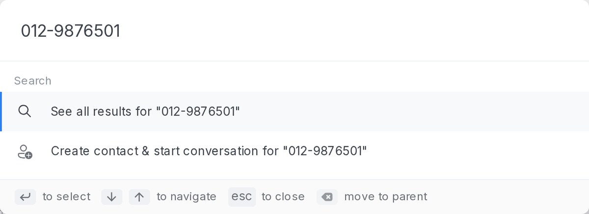 The Ctrl+K search bar offering to create the contact and start the conversation
