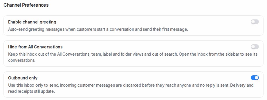 Suis Hide from All Conversations dan Outbound only di bawah Channel Preferences