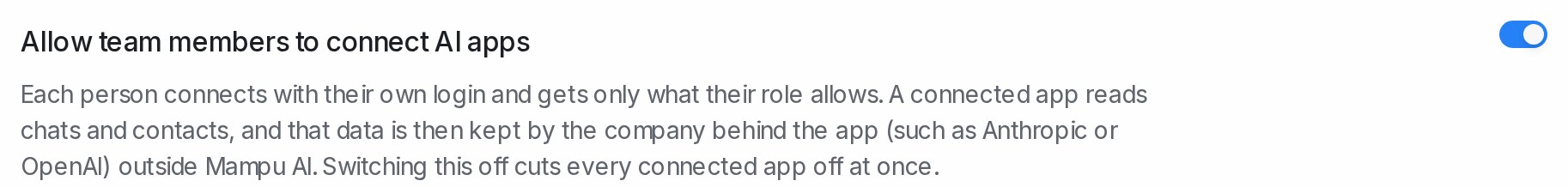 Suis Allow team members to connect AI apps