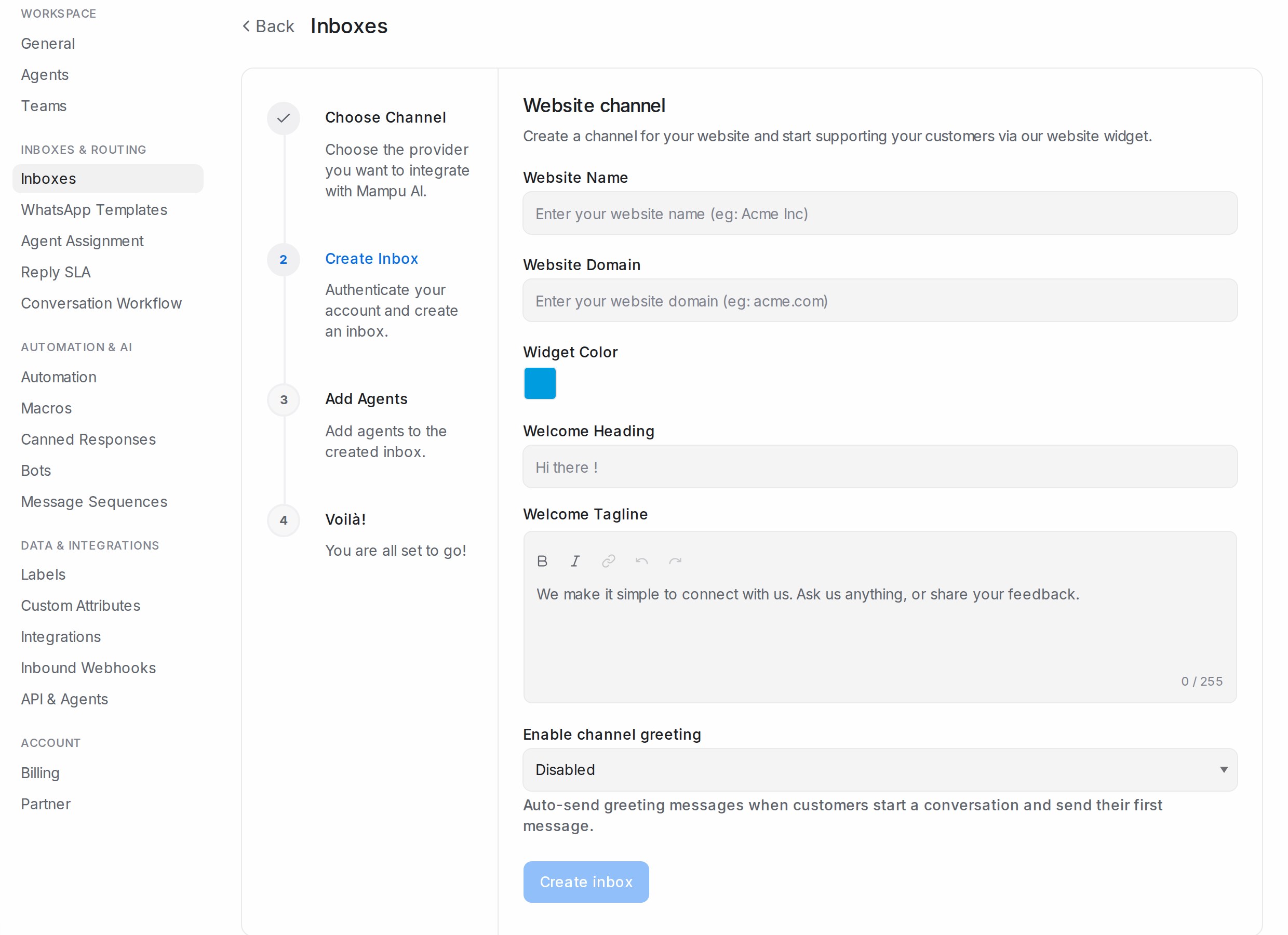 Website channel form