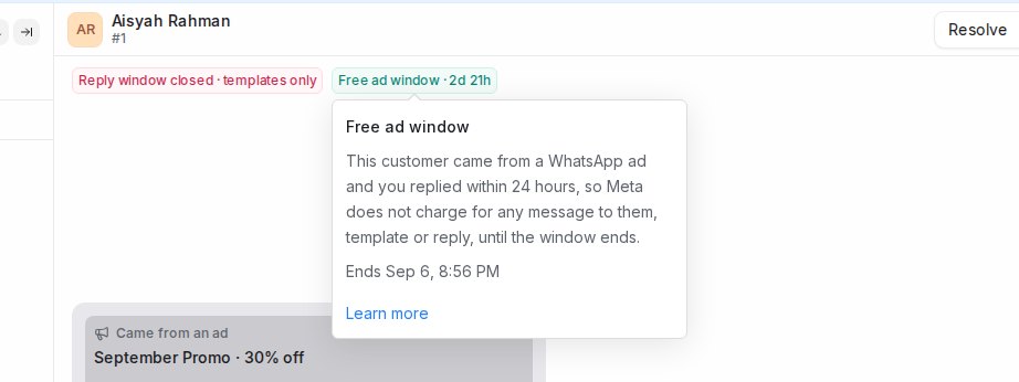 Hover card explaining the Free ad window
