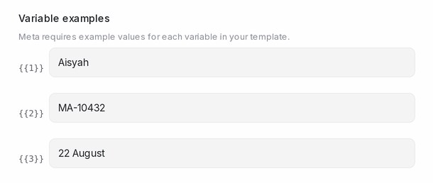 An example value filled in for every variable
