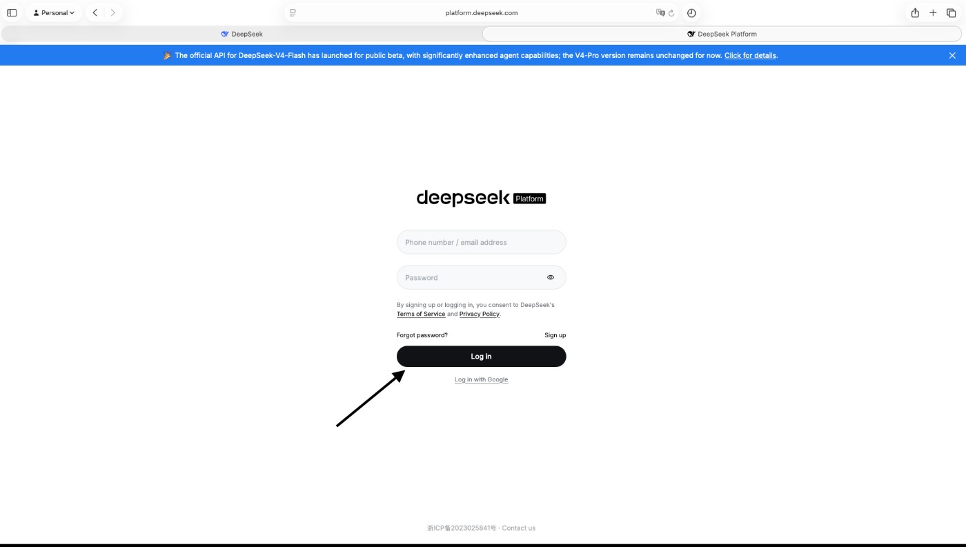 DeepSeek Platform login screen