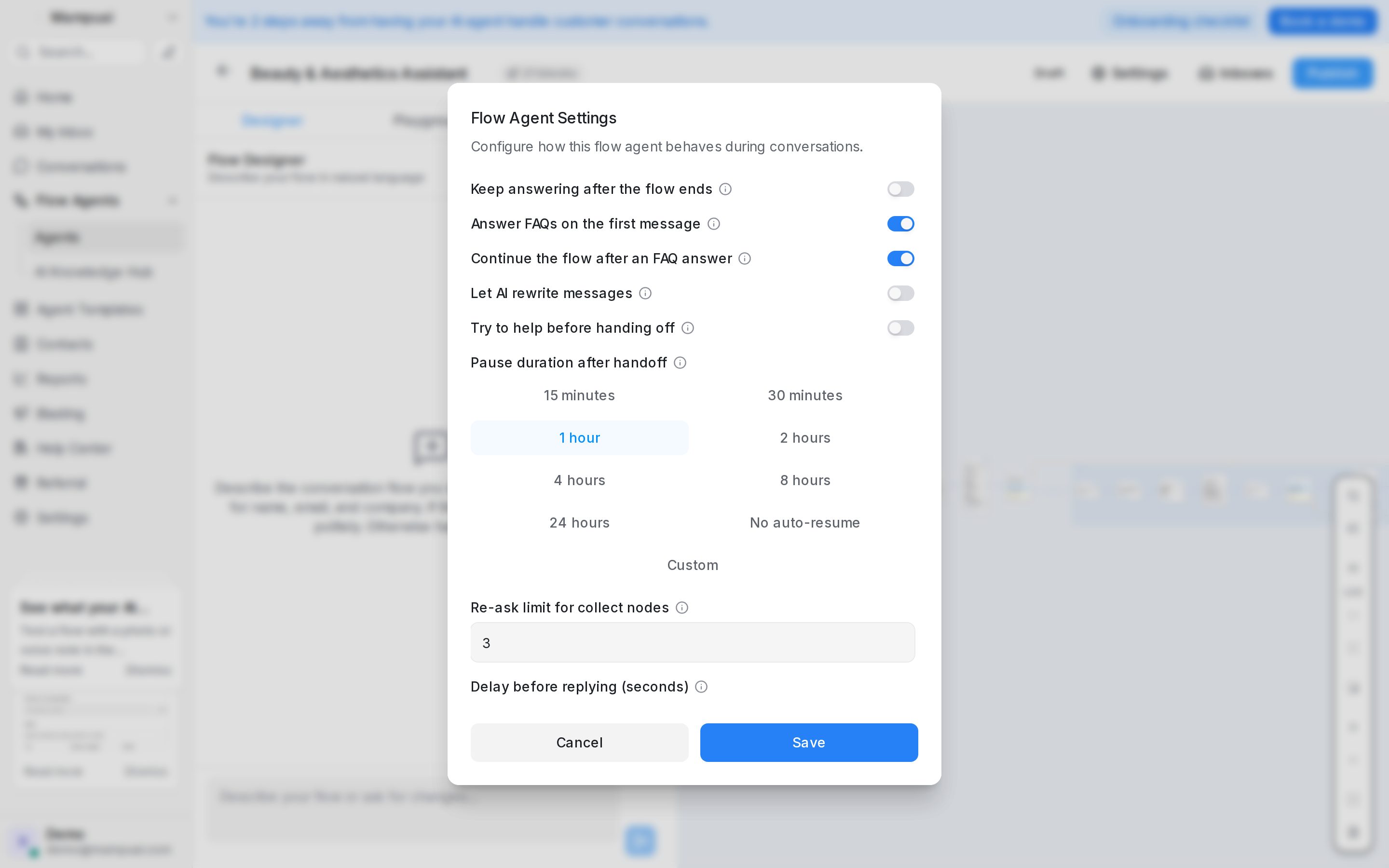 Flow agent settings